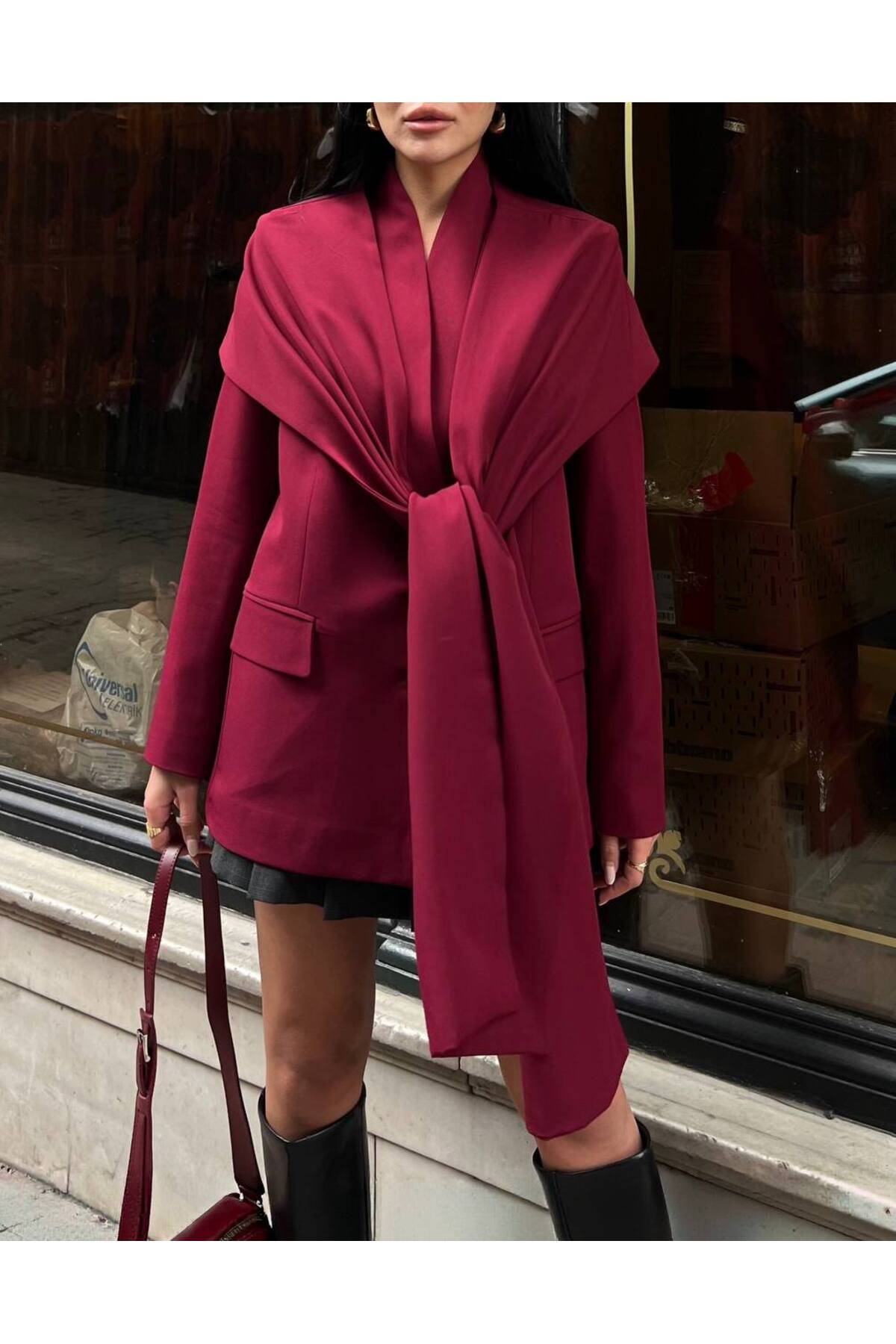 Veste femme avec détail écharpe - Style chic et confortable au quotidien - Görsel 6