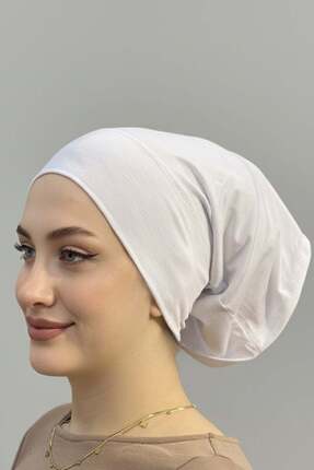 levamor eşarp şal LEVAMOR Kadın Pamuklu Likralı Kaymaz İç Boru Bone Beyaz