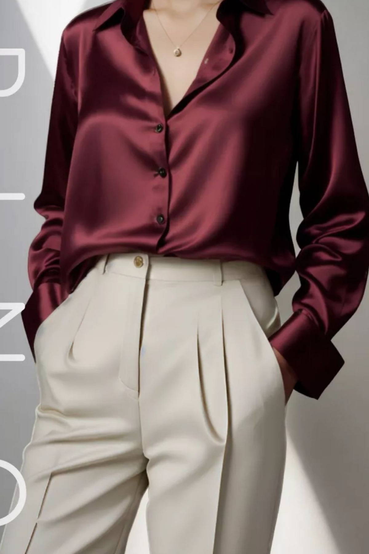 sunfyre  KADIN Bordo Uzun Kollu Saten Gömlek SUN258 - Görsel 4