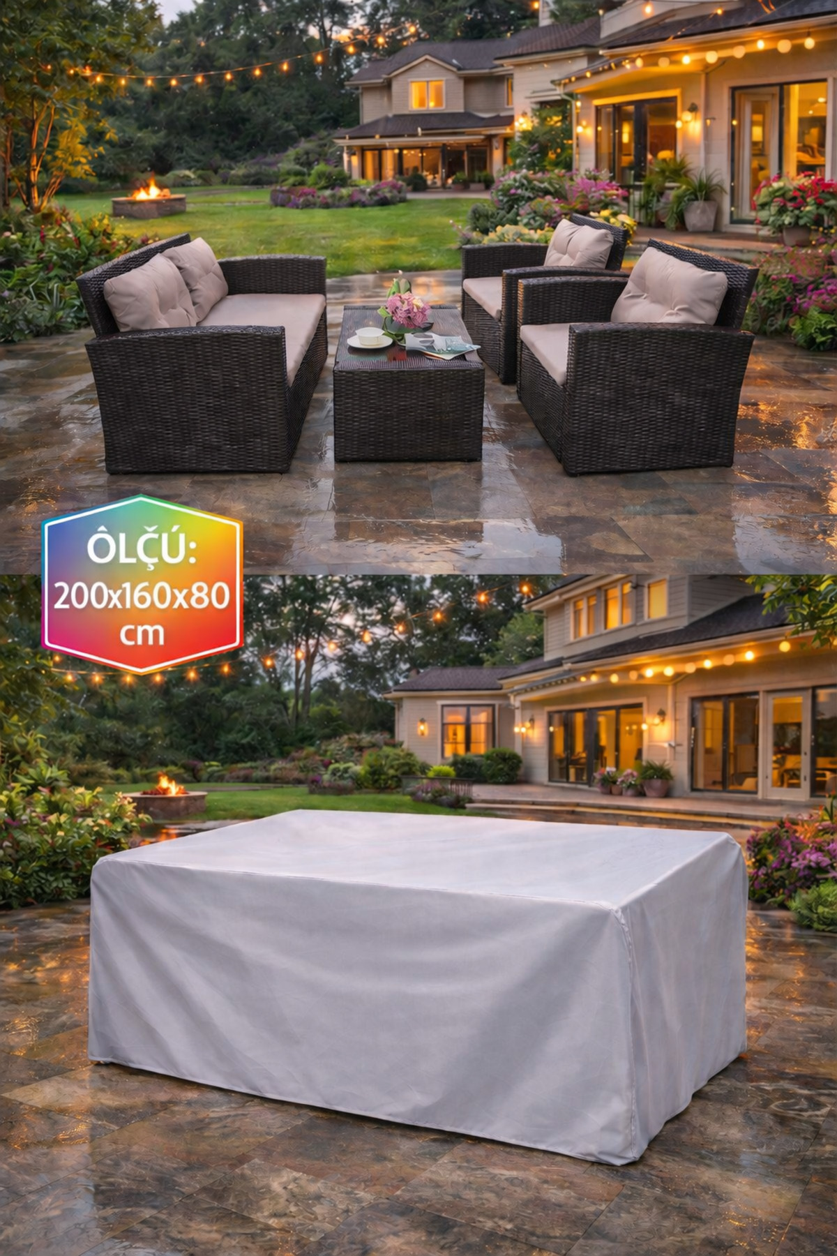 200x160x80 cm Grey Garden Furniture Tarpaulin – Waterproof, UV Resistant, Outdoor Seat Protection Cover