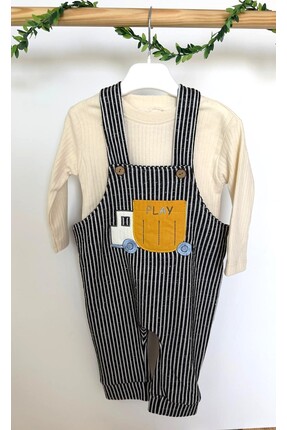 DİĞER1111 Erkek Bebek Çizgili Salopet Tulum