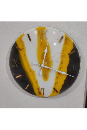 Home VeraGlobe Epoksi Duvar Saati 33 cm Roma Rakamlı Altın Nehir Desenli Ultr...