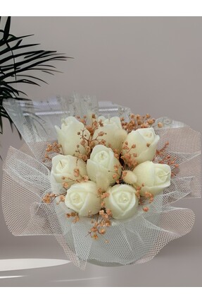 ArtnestbyAysun Sevgililer Günü Beyaz Lale Gül Kokulu Mum Aranjman, Çiçek Buke...