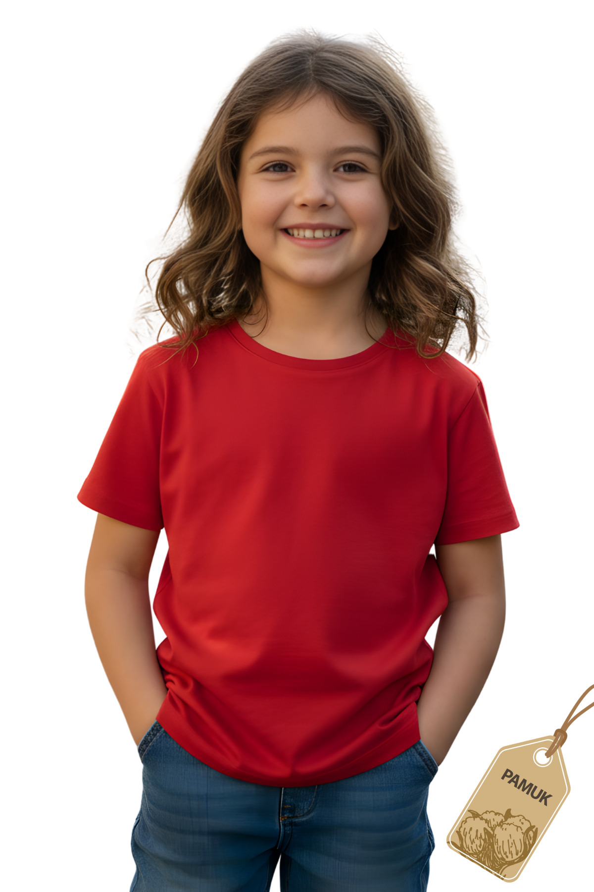 Kırmızı Unisex Çocuk Tişört - Pamuk Kısa Kollu Günlük Basic Çocuk T-Shirt