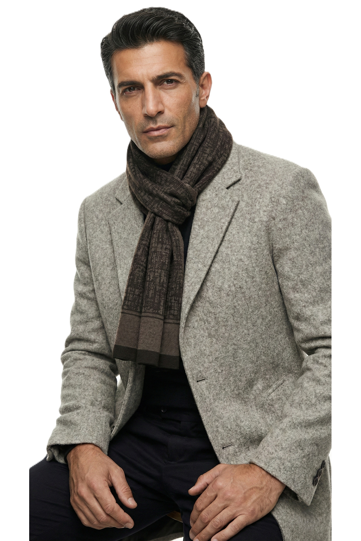 Ege Fular Şal  Erkek Atkı Kahve Kaşmir Dokulu Jakar Desenli Yumuşak Kışlık Atkı - Sevgililer Günü Premium Hediye - Görsel 5