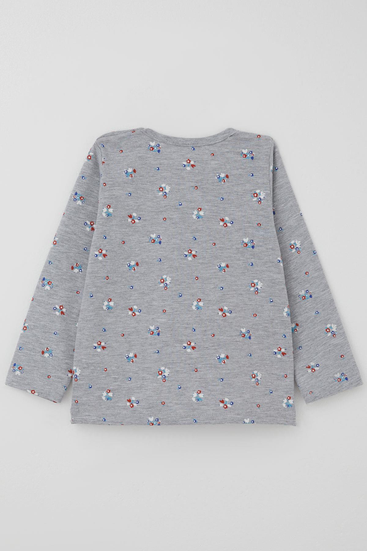 Breeze Kız Bebek Pijama Takımı Renkli Çiçek Desenli 9 Ay-3 Yaş, Gri Melanj fotoğrafı 4 (önizleme)