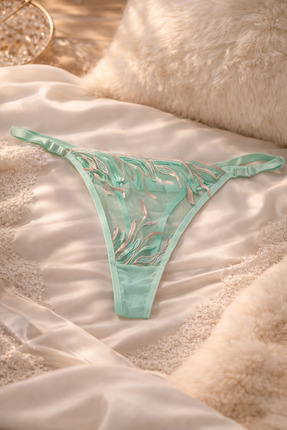 Cooqpoo Mint Yeşili Dantelli Ayarlanabilir Askılı Kadın Tanga