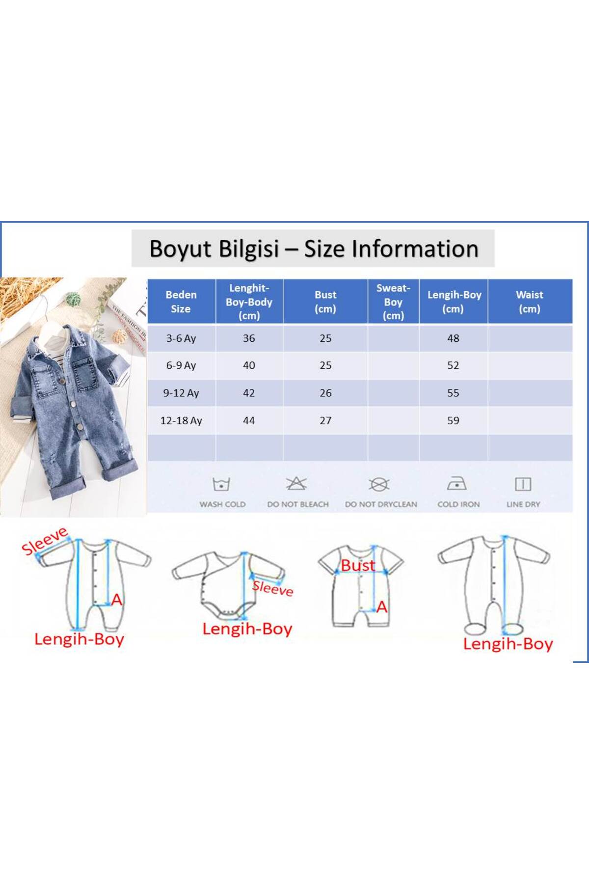 Babymod Denim 2'li Erkek Bebek Kot Tulum fotoğrafı 7 (önizleme)