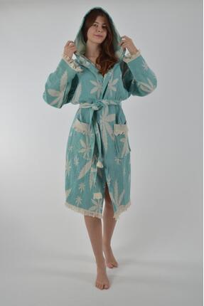 TARZ PEŞTEMAL %100 pamuk kapşonlu jagarlı müslin bornoz