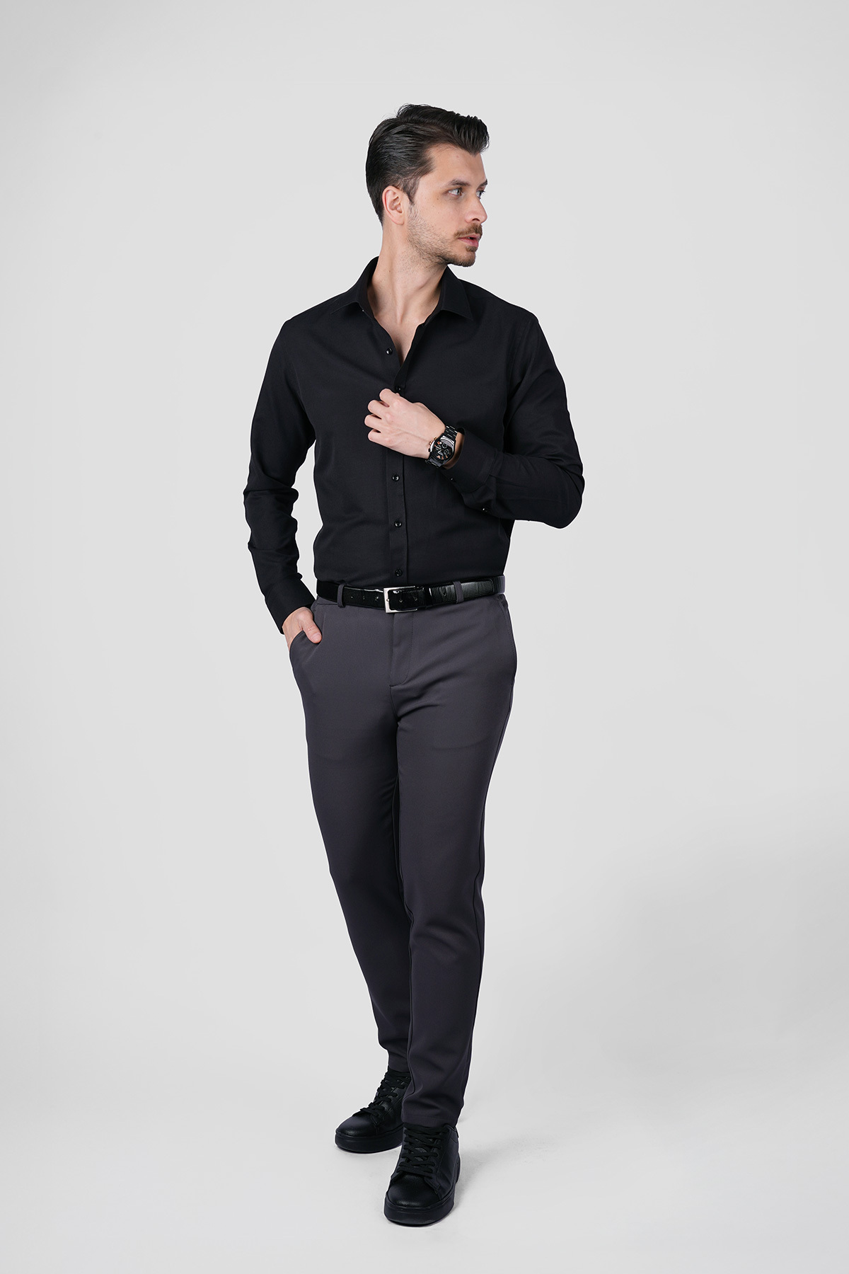 Etikmen  Optik Siyah Slimfit Erkek Gömlek - Görsel 4