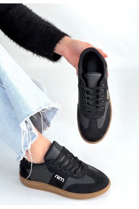 GurkStore Lunga Siyah Cilt Bağcıklı Spor Ayakkabı