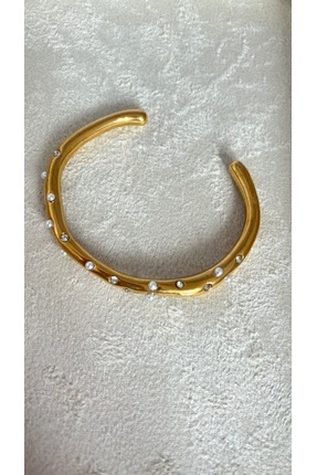 Store Gold Renk İnci ve Taş Detaylı Çelik Bileklik