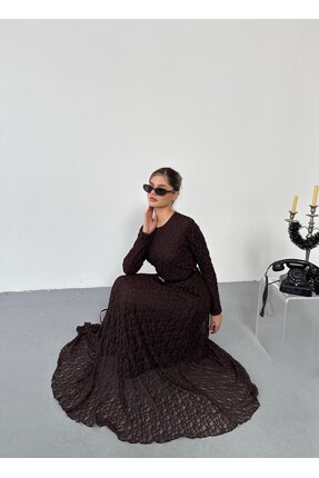 Queensland Zarafet Kemer Detaylı Uzun Dantel Elbise