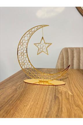 OBLİVİON Ramazan Masaüstü Süs – Altın Pleksi Hilal Ay ve Asma Yıldız Dekor (İ...