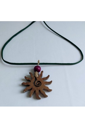 Tahtadenizi Spiralli Güneş Ahşap Kolye El Yapımı