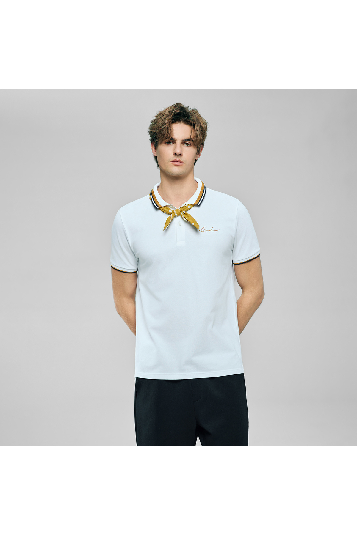 Giordano Men’s Slim Pique Polo with Contrast Collar & Signature Embroidery