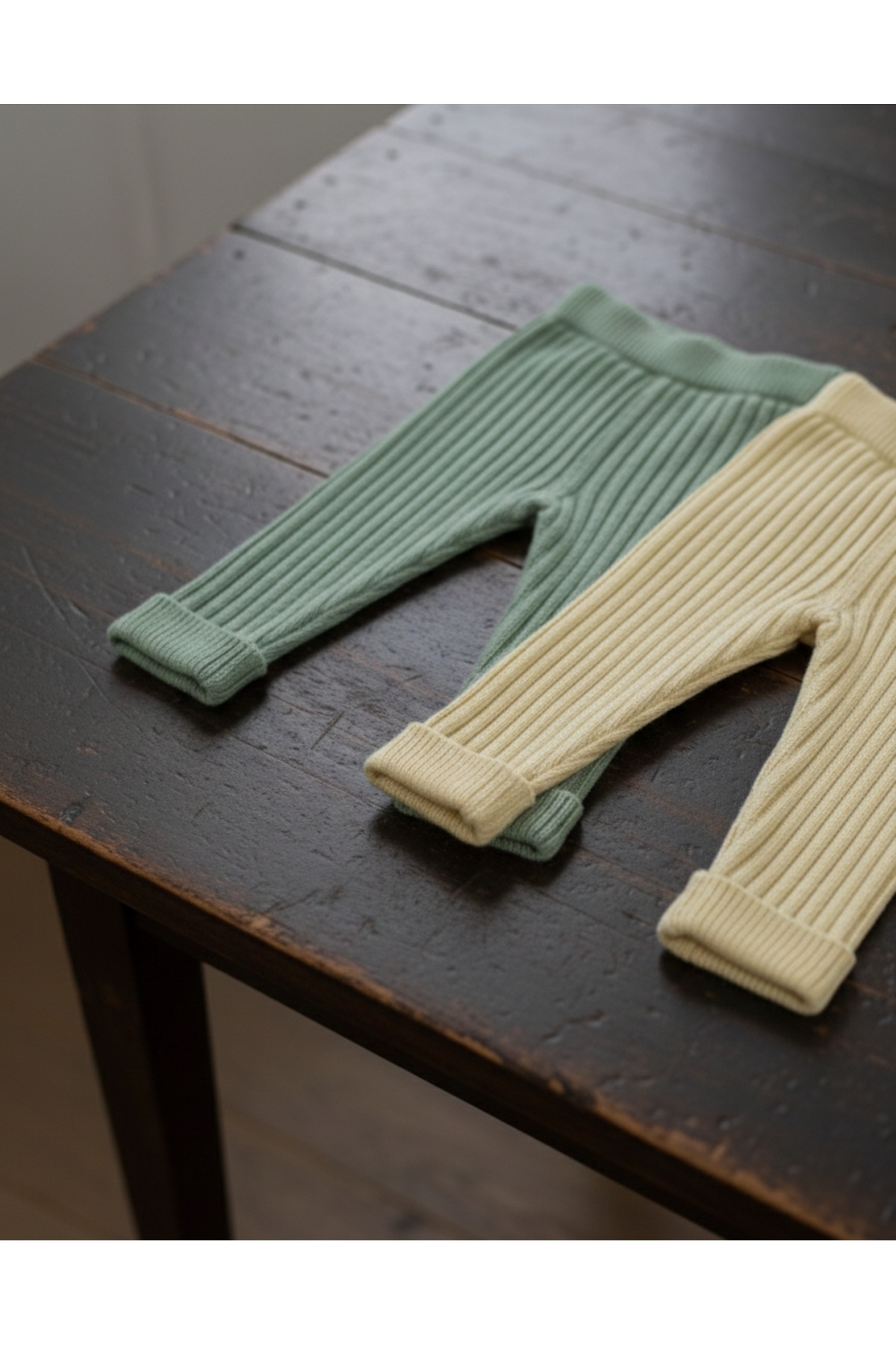 Nimini Kids Esnek, Yumuşak, Beli Lastikli, Paça Detaylı Kalın Triko Unisex Bebek Çocuk Tayt 2li Set (0-3 yaş) fotoğrafı 3 (önizleme)