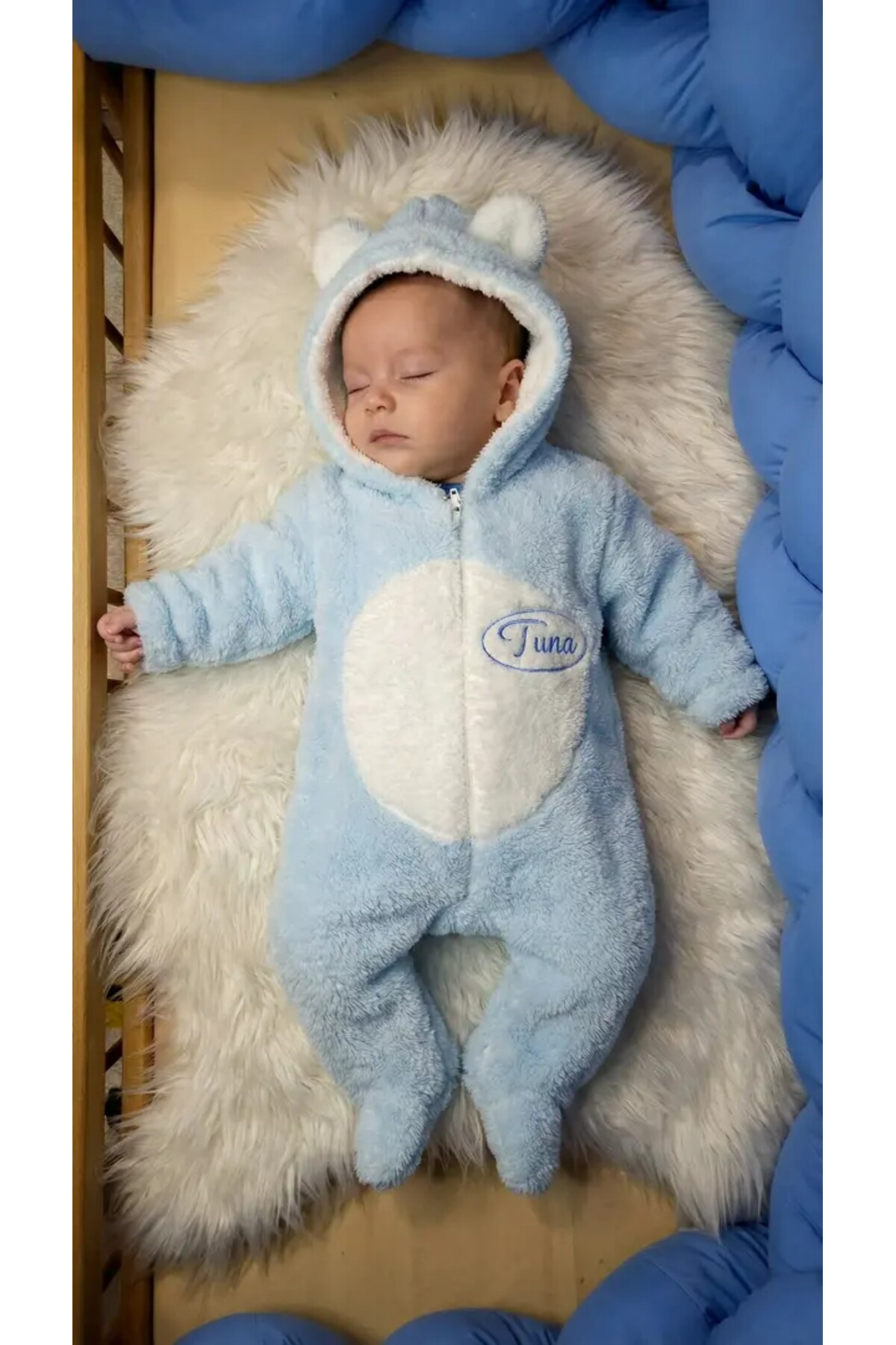 bebek_iklimi İsimli Peluş Bebek Tulumu 0-12 Ay – Ayıcık Kapüşonlu Tulum Patikli fotoğrafı 3 (önizleme)