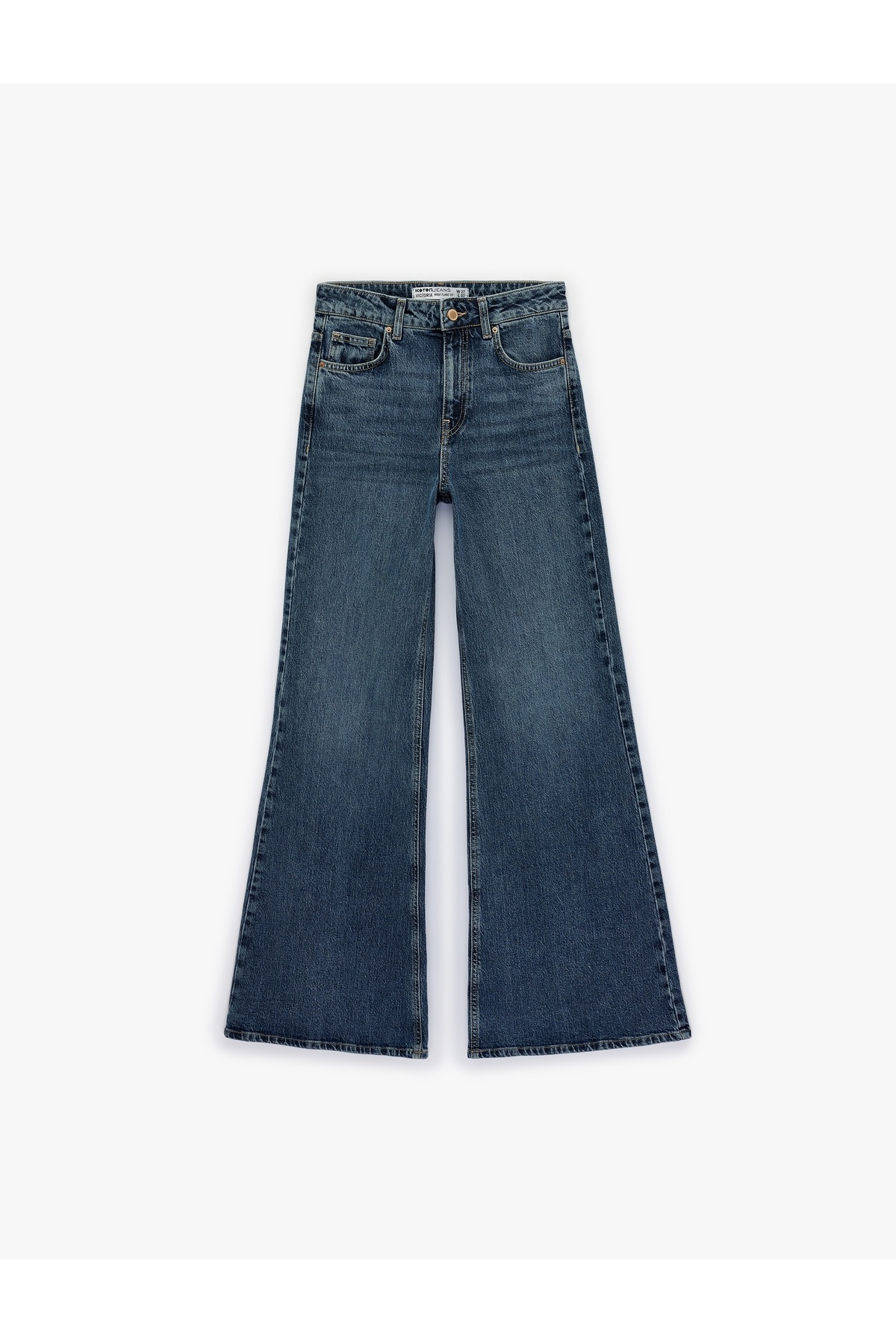 Koton Düğmeli Cepli Normal Bel Pamuklu Rahat Kalıp İspanyol Paça Denim Pantolon görsel 3