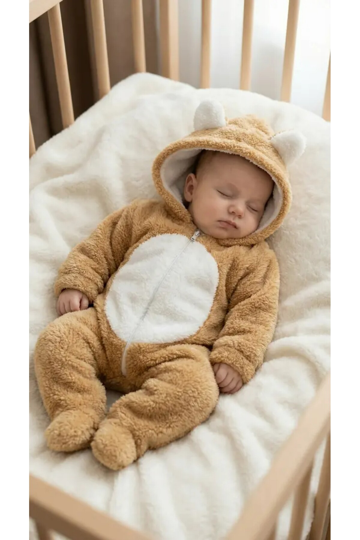 Baby Clime 0–12 Ay İsimli Bebek Tulumu – Peluş Ayıcık Kapüşonlu Ayaklı Tulum fotoğrafı 3 (önizleme)