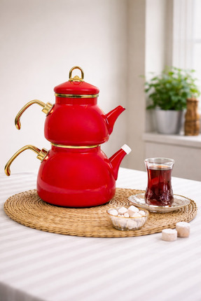 CookaHome Cooka Home Emaye Mini Çaydanlık Seti 1,6 L – 0,5 L Demlik + 1,1 L S...