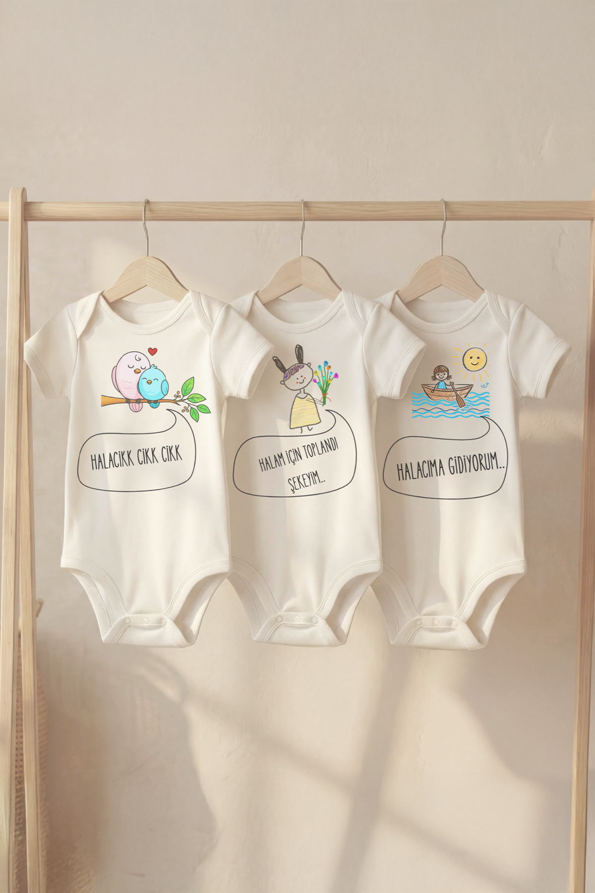 100% Cotton Halacık Printed Snap Fastener Baby Body Wristband Aunty Written Snapsuit