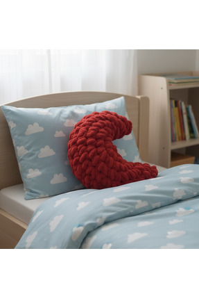 Ayona El Örgüsü Kırmızı Puffy Ay Yastık - Ultra Yumuşak Hediyelik Dekoratif Y...