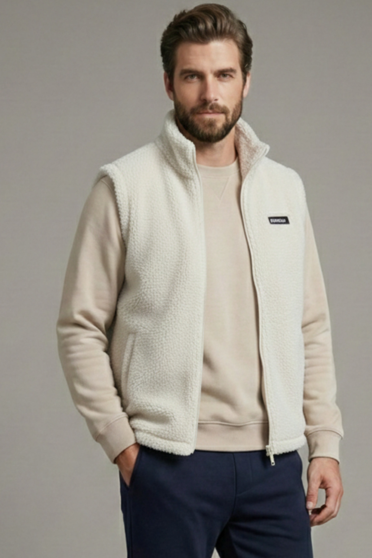 GENIUS STORE Erkek Yelek İçi Şardonlu Sherpa Peluş Yelek Tam Fermuarlı Cepli Kuzu Outdoor Yelek görsel 3