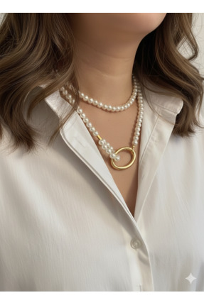 Sâden Collection Metal Detaylı İnci Kolye