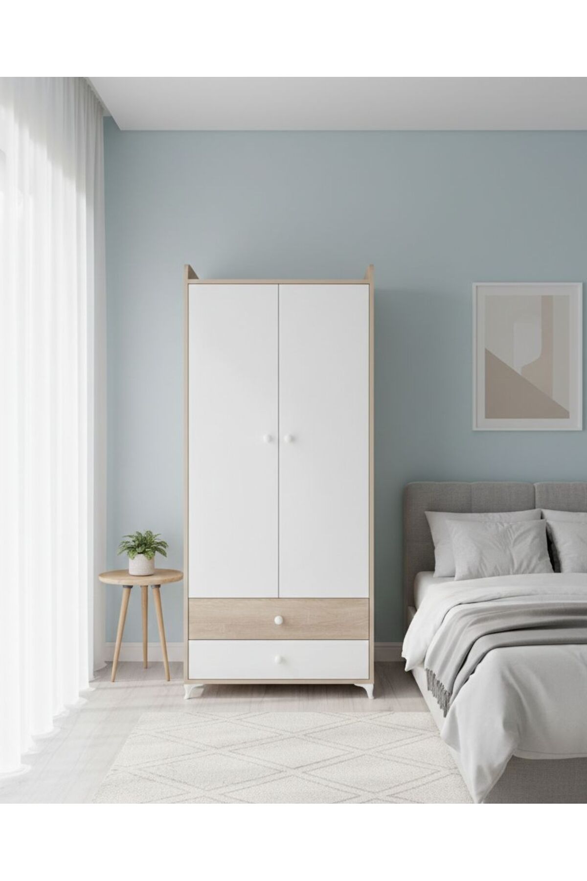 BANANA BABY MOJO BEBEK ÇOCUK VE GENÇ ODASINA UYGUN İKİ KAPILI İKİ ÇEKMECELİ DOLAP VE GARDIROP fotoğrafı 2 (önizleme)