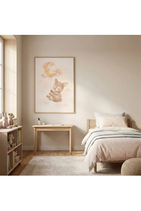 PosterPazar Ay Balonlu Yavru Geyik Poster - Çerçevesiz