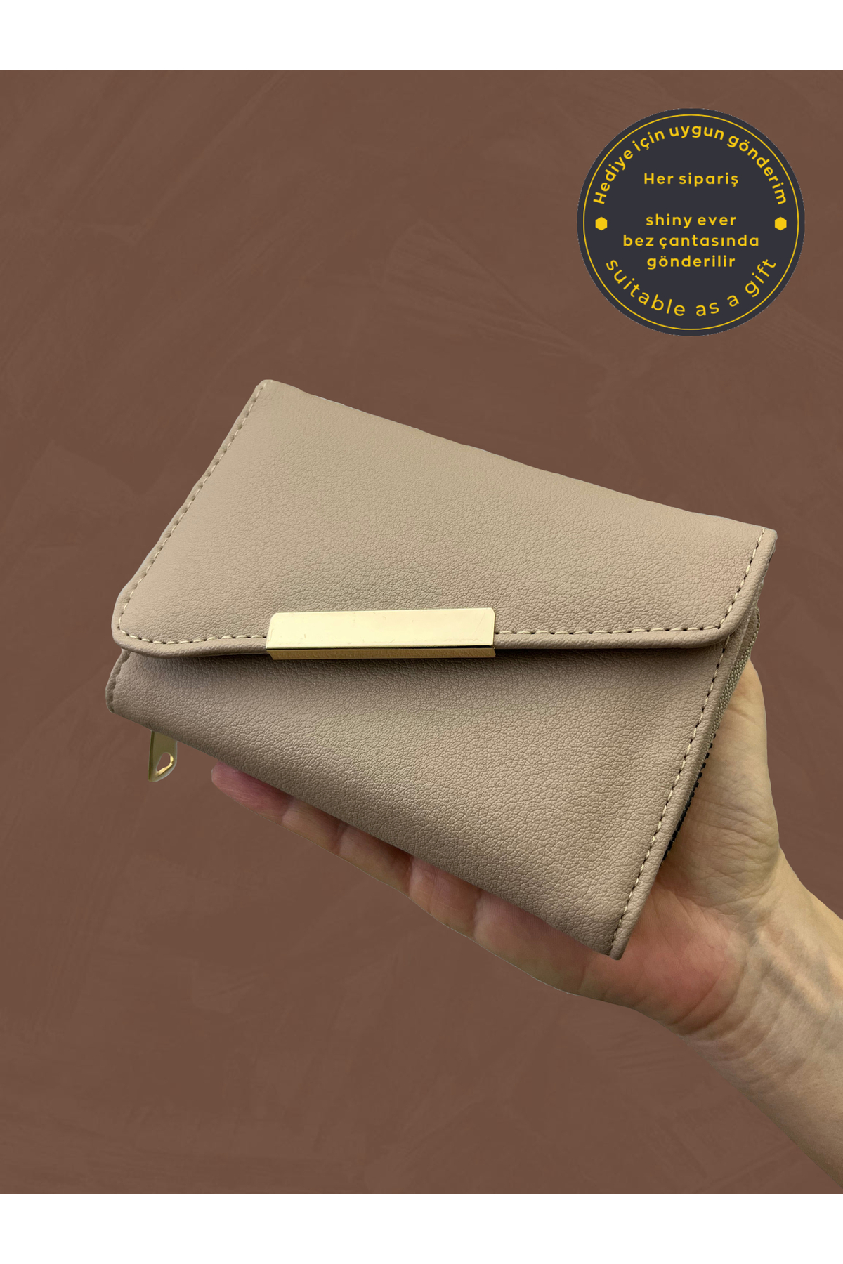 Cross Lid Mink Leather Women Wallet Gold Detailed