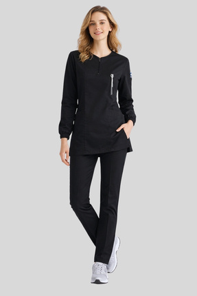 Simirna Üniforma Siyah Likralı Tesettür Scrubs – Uzun Kollu Doktor Hemşire Ün...