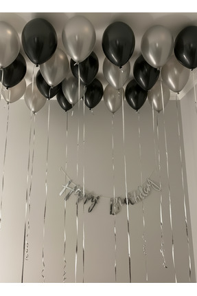 BOXLAND Yetişkin Doğum Günü Süsleri Siyah Gümüş Parti Seti Happy Birthday Yaz...
