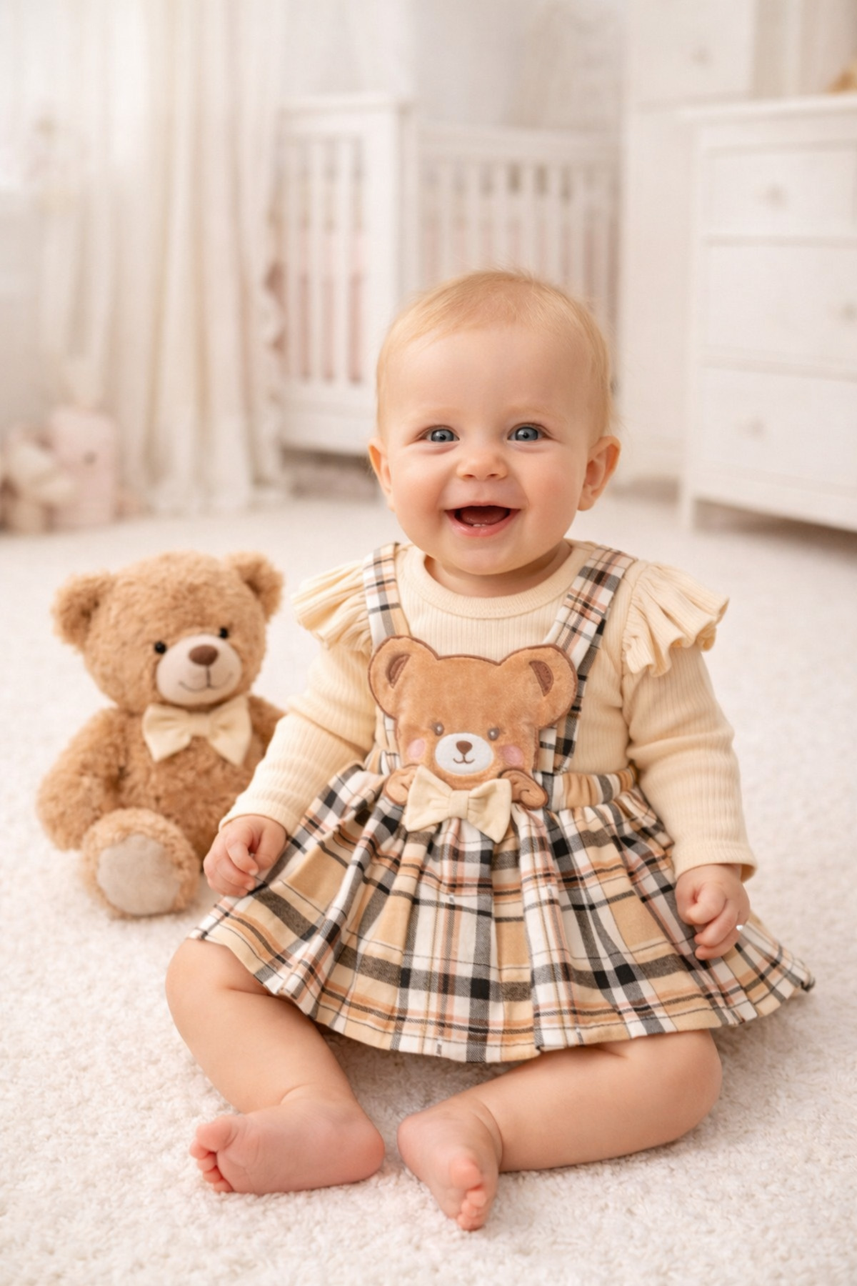 İZYALİF BABY Kız Bebek 2li Badili Etekli Salopet Takımı Uzun Kollu Ayıcık Detaylı Yeni Sezon Pamuklu Bayramlık fotoğrafı 2 (önizleme)