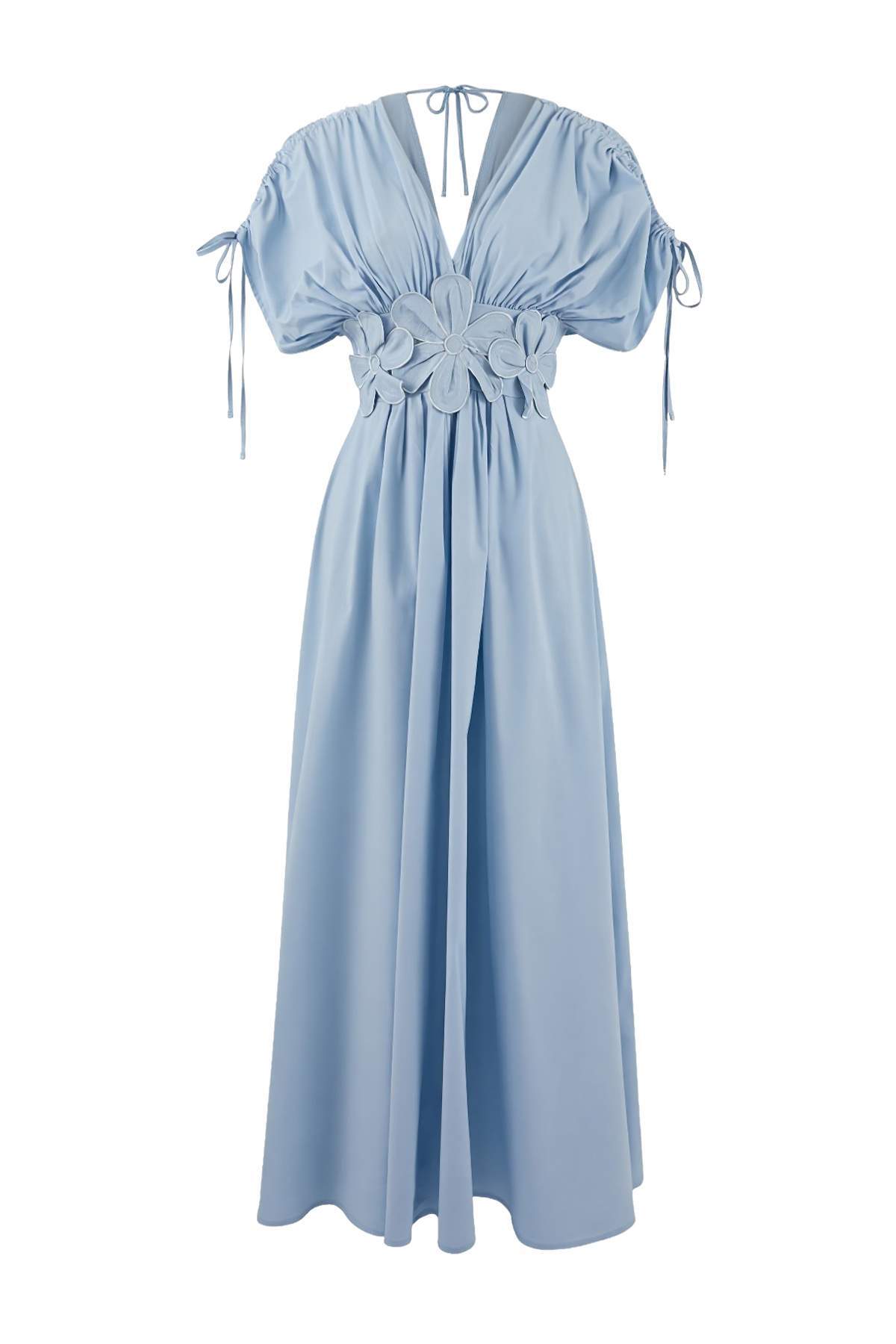 Trendyolmilla  Açık Mavi 3 Boyutlu Çiçek Detaylı Poplin Şık Abiye Gece Mezuniyet Elbisesi TPRSS24EL00282 - Görsel 6