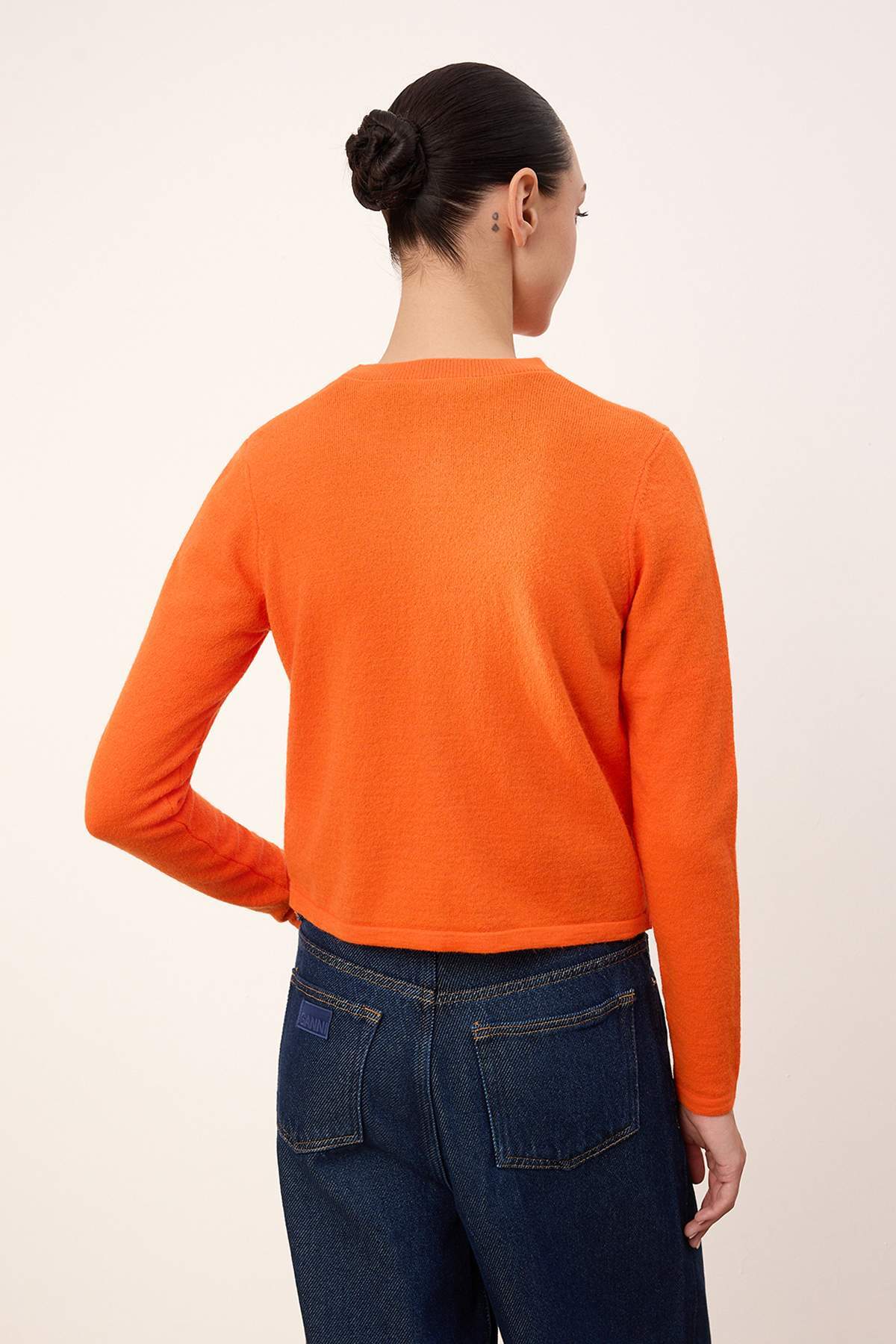 Trendyolmilla  Wardrobe Essentials Turuncu Yünlü Ceket Görünümlü Triko Hırka TWOAW25HI00049 - Görsel 4