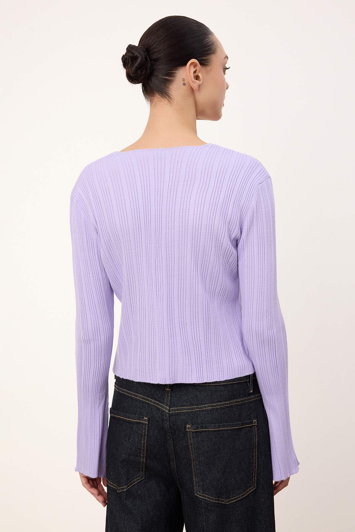 Trendyolmilla  Wardrobe Essentials Lila İspanyol Kol Triko Hırka TWOAW26HI00268 - Görsel 4