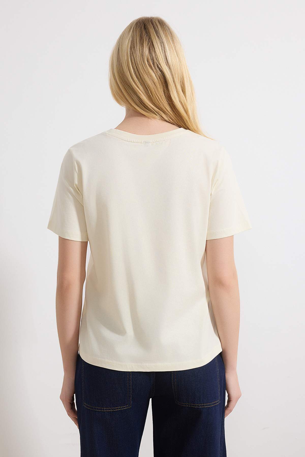 Trendyolmilla  Mürdüm-Taş %100 Pamuk Bisiklet Yaka 2'li Paket Örme T-Shirt TWOSS20TS0141 - Görsel 8