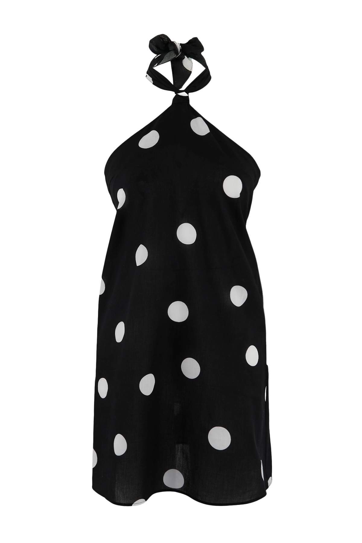 Trendyolmilla  Puantiyeli Dokuma Bağlama Detaylı Mini Plaj Elbisesi TBESS26EL00019 - Görsel 4