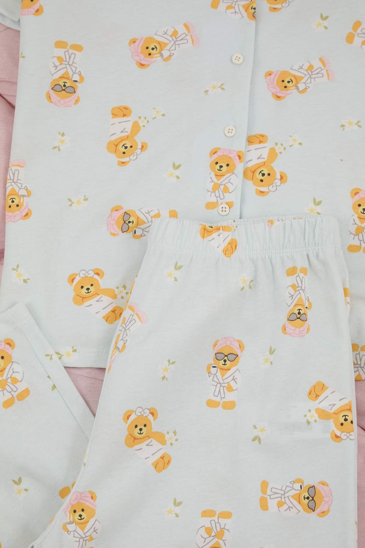 Trendyolmilla  Teen Mavi %100 Pamuklu Ayıcık Desenli Örme Pijama Takımı THMSS26PT00025 - Görsel 8