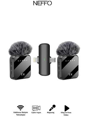 NEFFO Kablosuz Yaka Mikrofonu Type-C Android & Iphone Stüdyo Mikrofonu için S...
