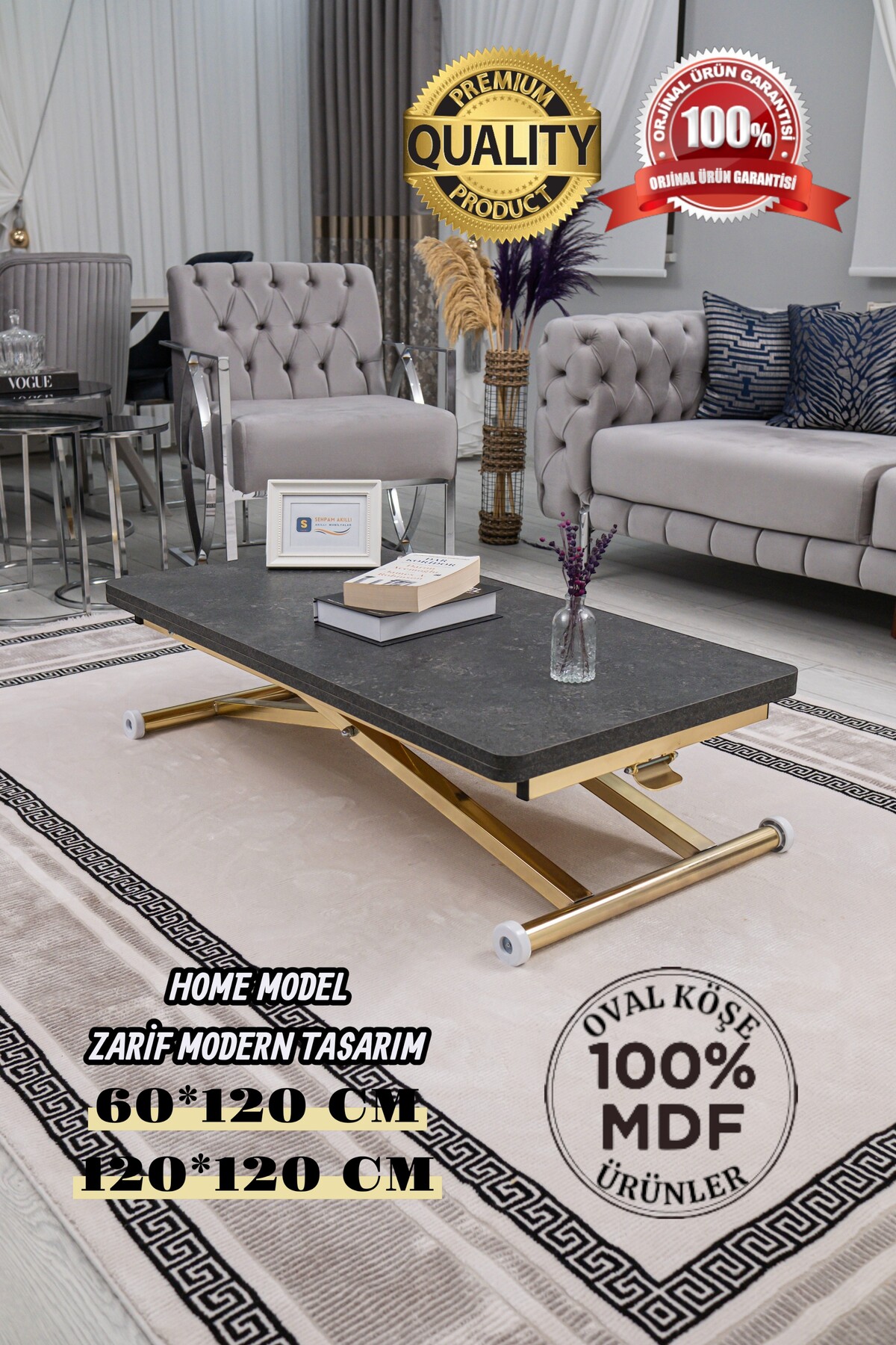 Smart Coffee Table Home Top Table MDF Bottom Mechanism Gold Plated