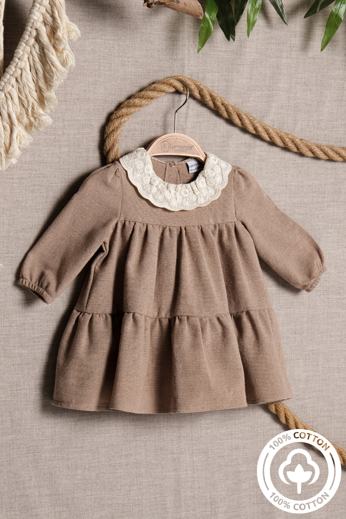 Lamonde Kız Bebek Elbise Fisto Yaka Pamuk 6-9-12-18 Ay fotoğrafı 2 (önizleme)