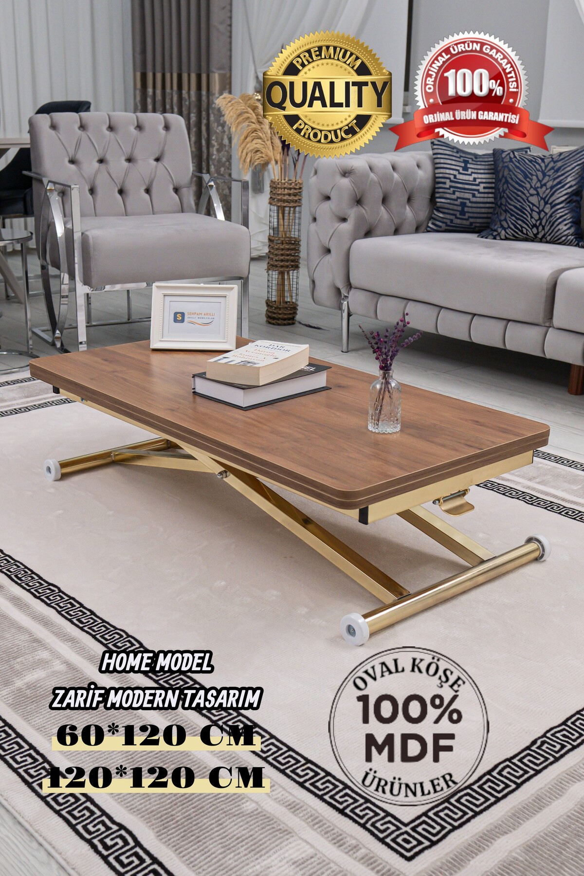 Smart Coffee Table Home Top Table MDF Bottom Mechanism Gold Plated