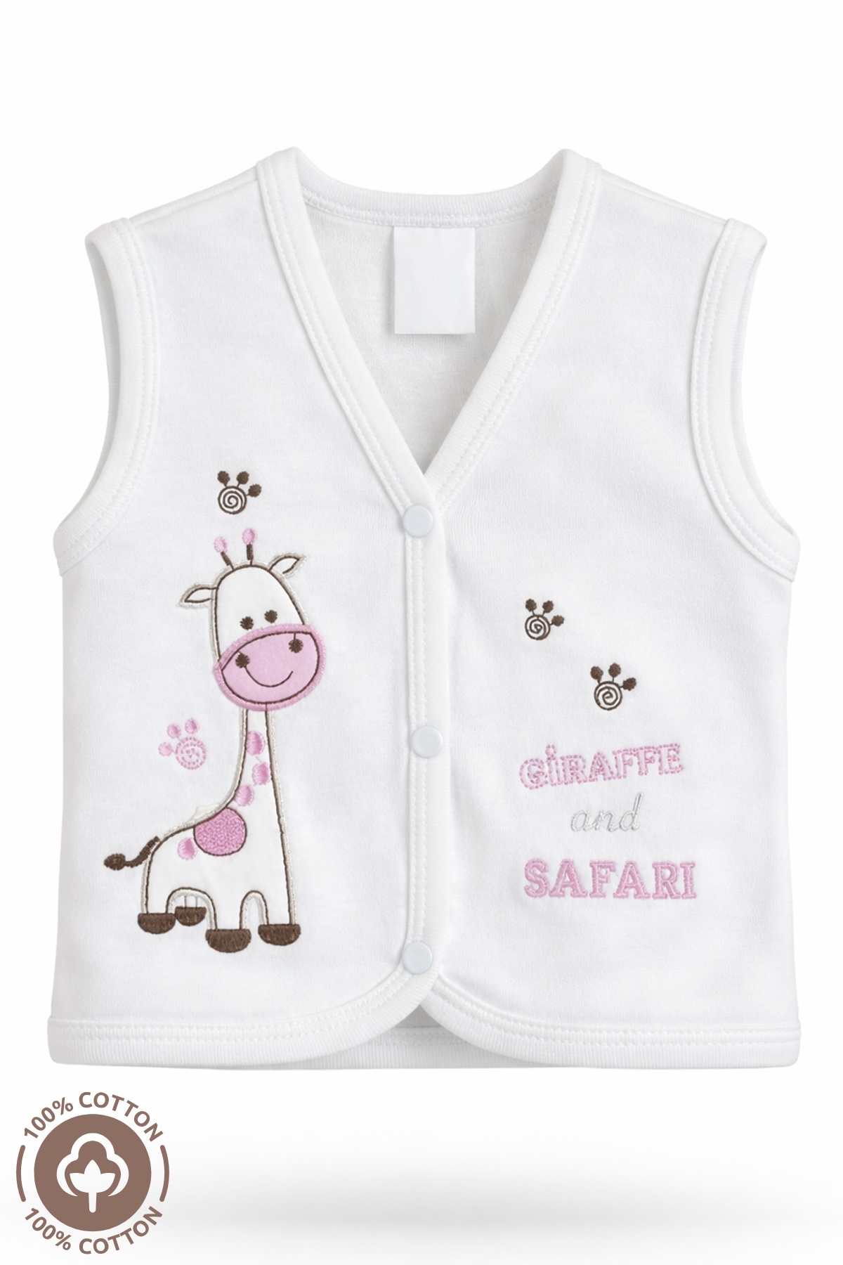 Miniel Kız Bebek Zürafa Nakışlı Organik Pamuklu 3-6-9 Ay 2li Penye Bebek Yelek - Pembe fotoğrafı 3 (önizleme)