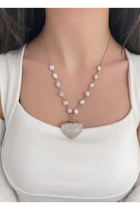 fiorentaş El Yapımı Amorf Ay Taşı & Selenit Doğal Taş Kolye – Huzur ve Işık