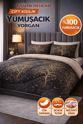 BAMİROSE DİAMOND LÜX WELLSOFT ÇİFT KİŞİLİK ÇİFT TARAFLI YORGAN + YASTIK KILIF...