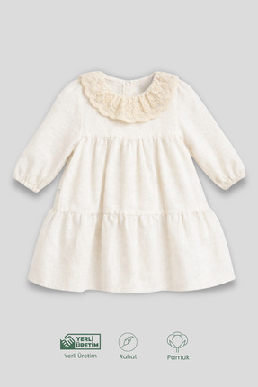 Lamonde Kız Çocuk Yaka Detaylı Elbise %100 Pamuk 6-9-12-18 Ay