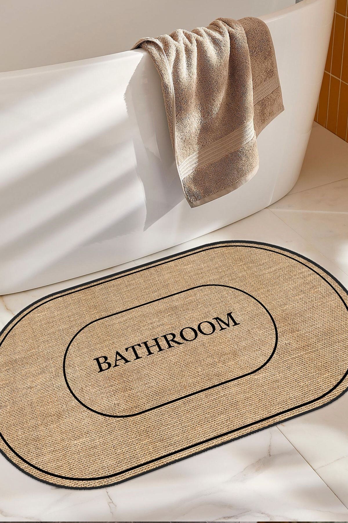 Digital Anti-Slip Washable Bath Modern Bath Mat with Jute Look Bath Rug Toilet Set